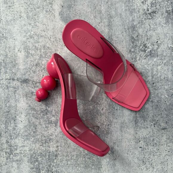 cult gaia Shoes - Cult Gaia Vita Vinyl Stacked Heel Mules 39